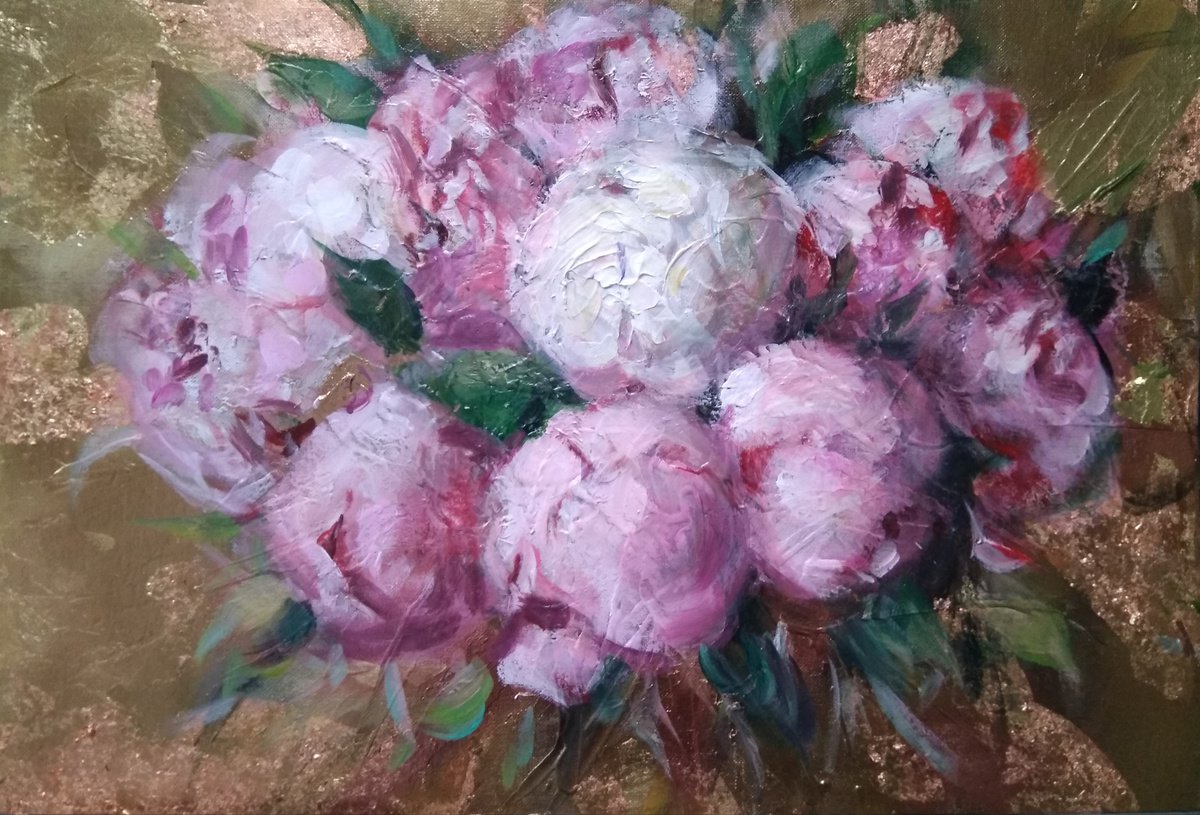 Peonies On Gold by HELINDA (Olga Muller)