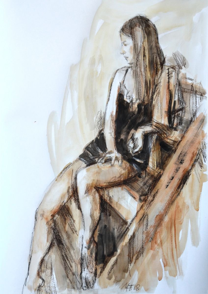 Girl sitting on a stairs by Nelina Trubach-Moshnikova