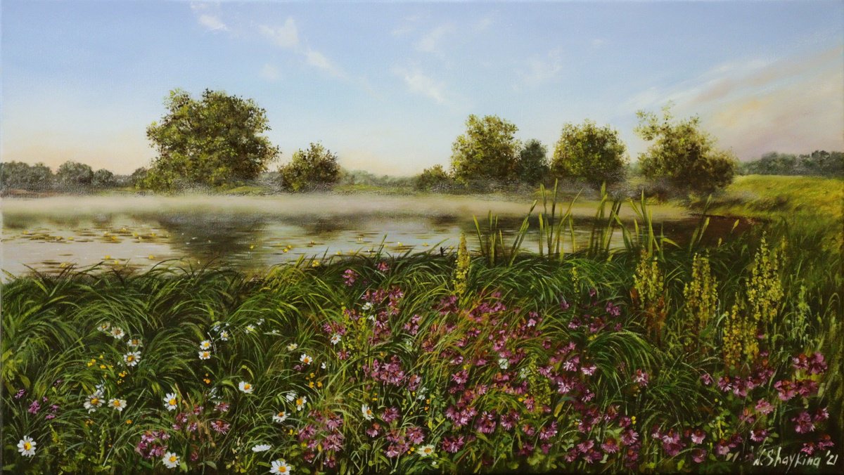 Mist Landscape Meadow Painting by Natalia Shaykina