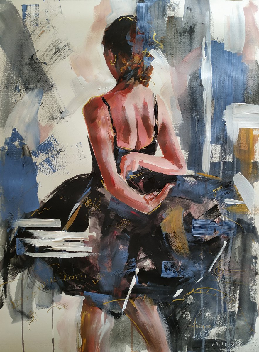 Grace Within - Ballerina -Figurative painting on paper by Antigoni Tziora