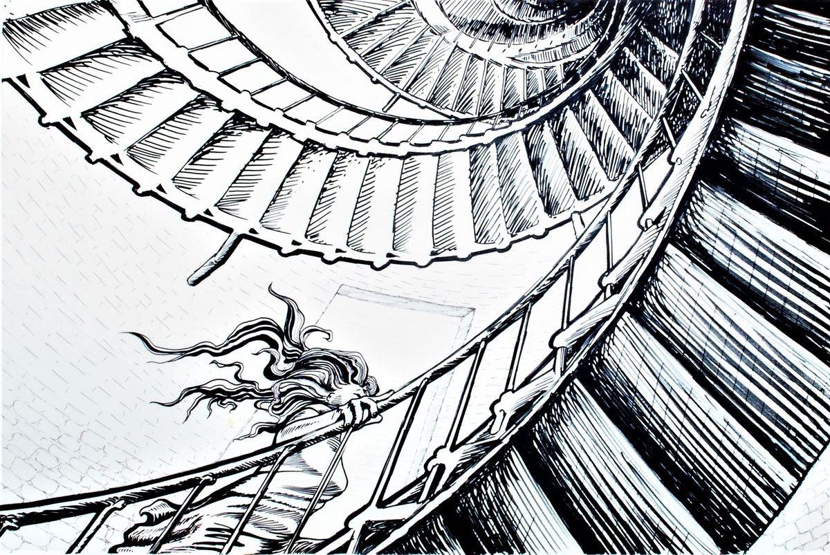 Stairs Illustration for the screenplay DISTORTIONS OF AN OLD TV by Suren Ter-Avakian