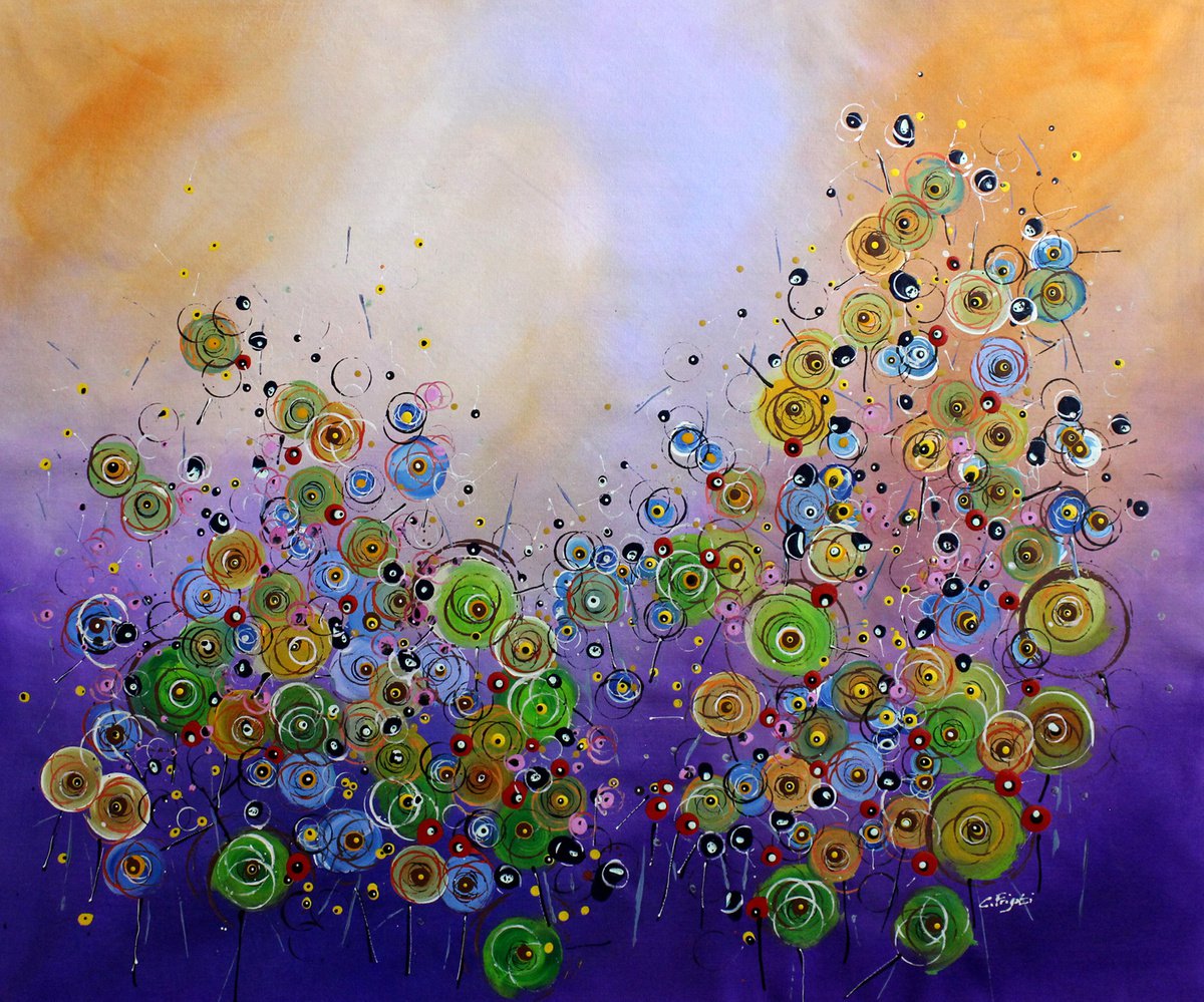 CrazyStorm #2 - Large original floral landscape by Cecilia Frigati