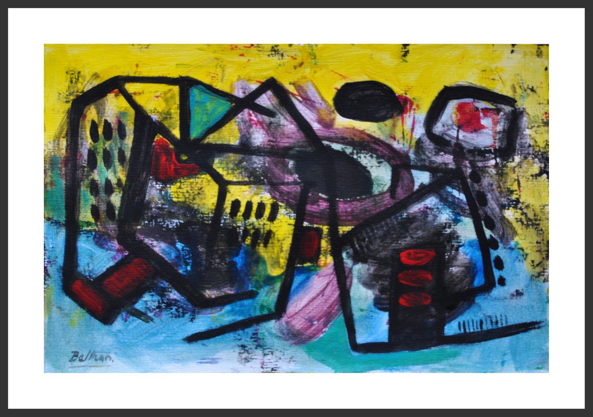 Abstraction urbaine au fond jaune by Pierre-Yves Beltran