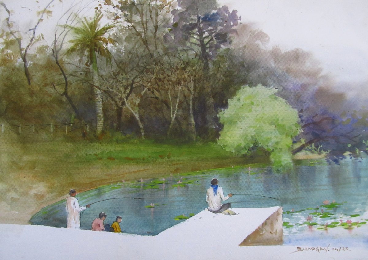 Fishing at lakeside by Bhargavkumar Kulkarni