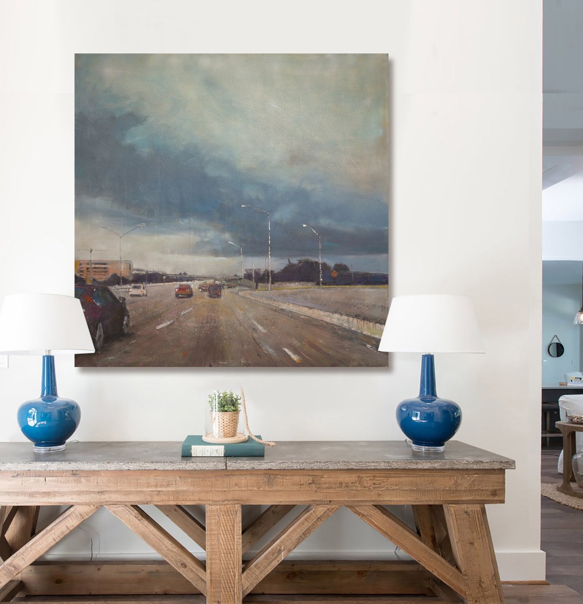 Riders On The Storm 48x48 Oil Acrylic by Bo Kravchenko by Bo Kravchenko