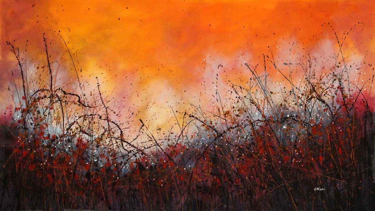 Red Passion # 3 - Super sized original abstract floral landscape by Cecilia Frigati