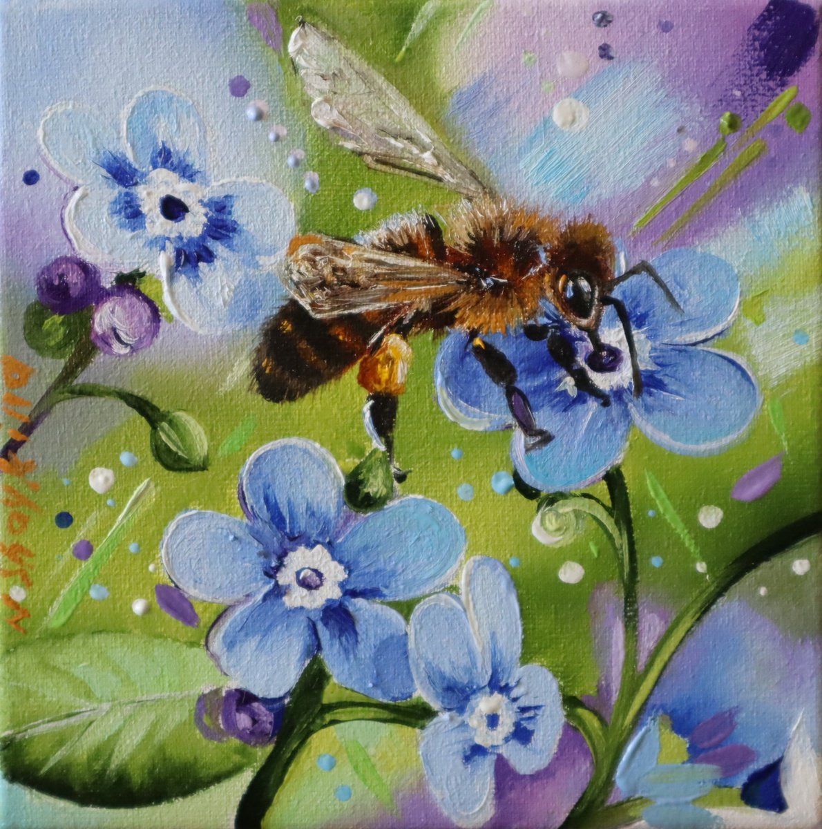 Bee Painting Small Art by Natalia Shaykina