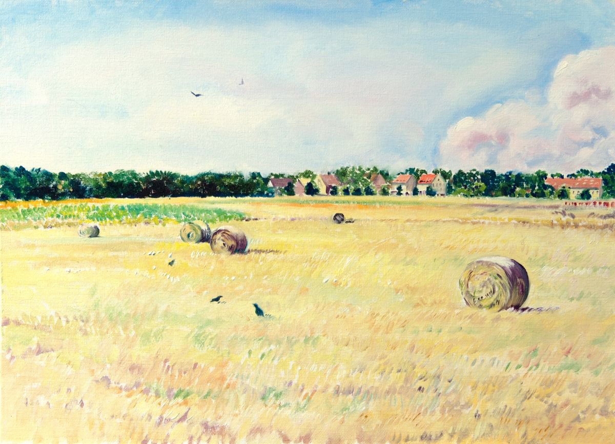 Landscape with haystacks by Daria Galinski