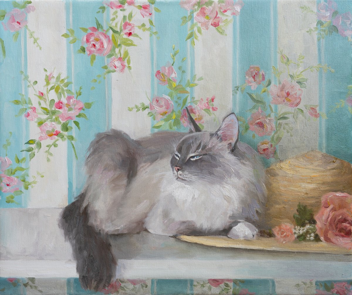Cat with a hat by Ana Delgado by Ana Delgado