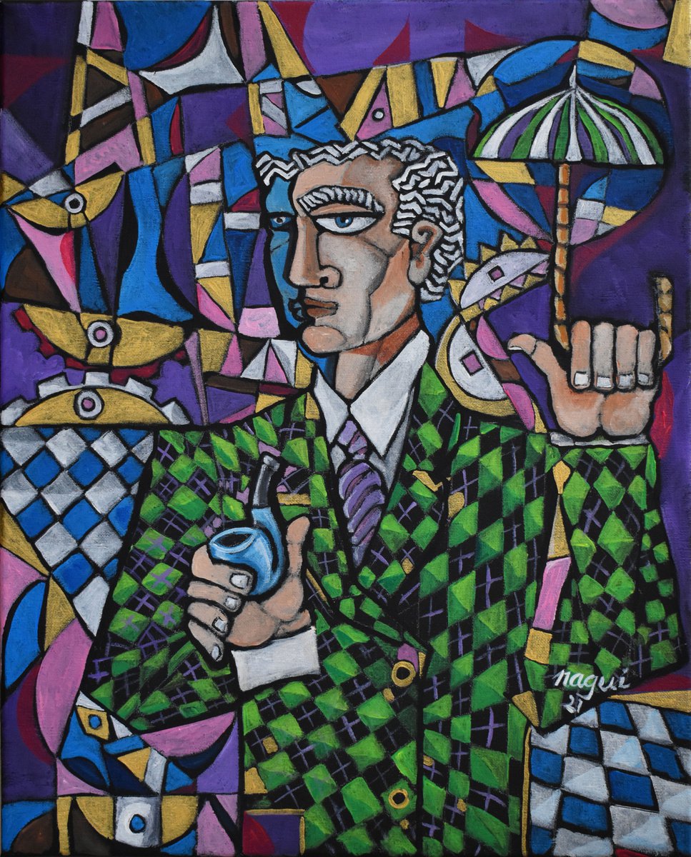 Man with pipe and umbrella by Nagui