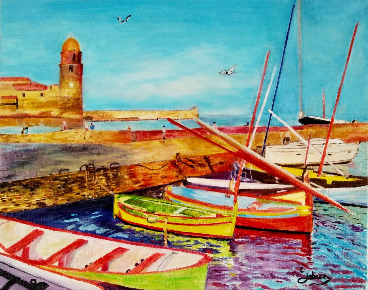 Colorful boats - boats - village by Isabelle Lucas