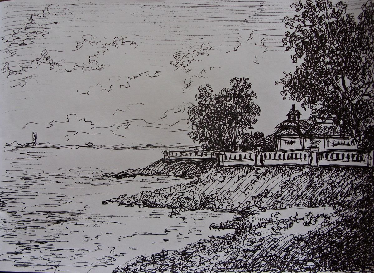On the shore of the Gulf of Finland in Peterhof by Liubov Ponomarova