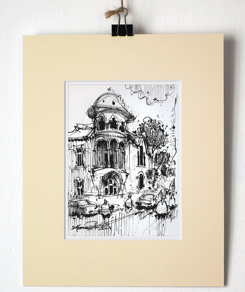 Romanian cities, Urbanscape, Architecture ink sketch, 2022 by Marin Victor
