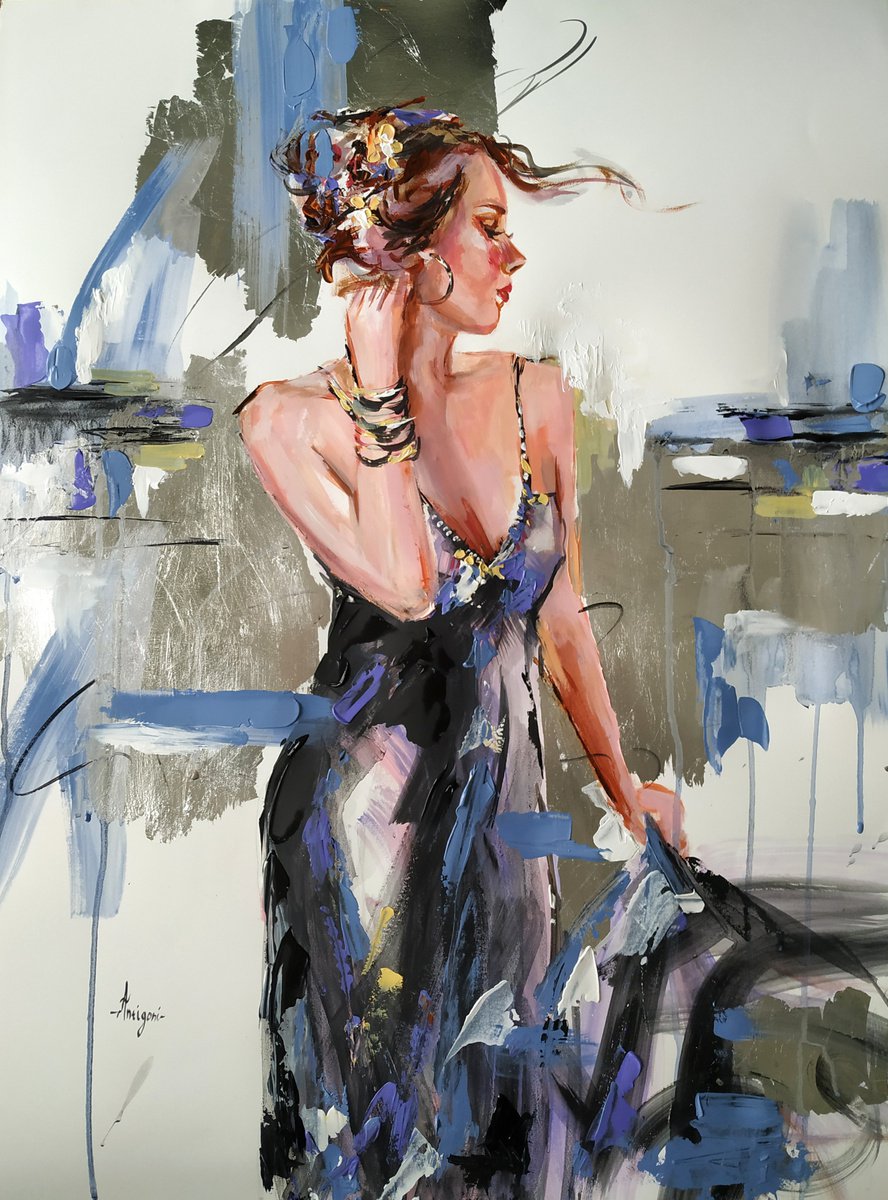 Classic - Figurative painting on paper by Antigoni Tziora