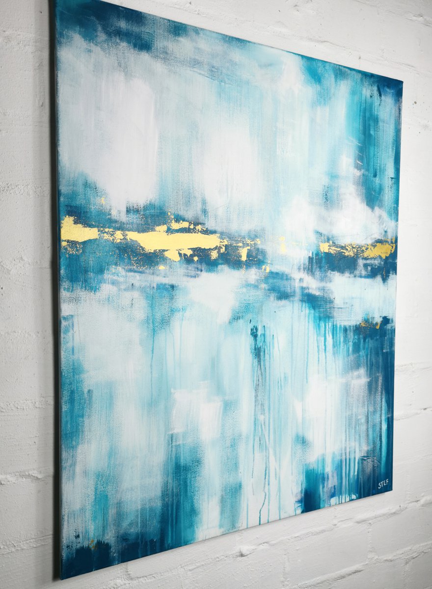 Deep Sea Gold in Turquoise #3 - Abstract Seascape by Stefanie Rogge
