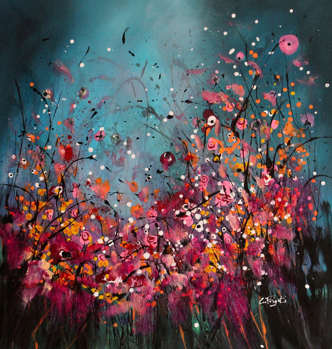 Bohemian #2 - Original abstract floral landscape by Cecilia Frigati